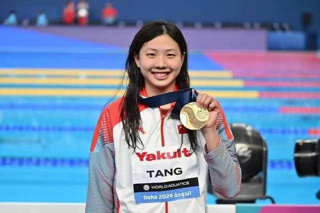 2月13日、金メダルを獲得した中国の唐銭婷選手（撮影・薛宇舸）。