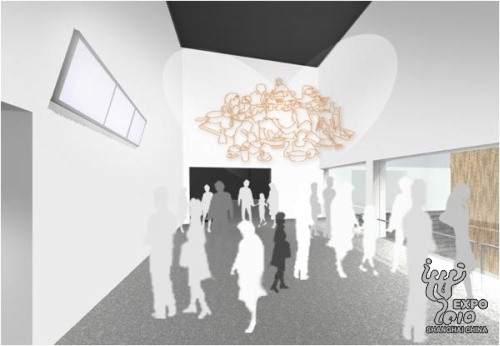 メーン展示８：「食卓」と「おいしい笑顔」を表現するシンプルで明るい展示空間